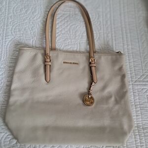 Michael Kors Cream Leather Tote with Gold Charm